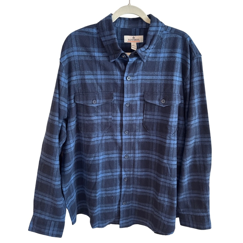 Rainforest‎ Mens Navy Plaid Flannel Button Down Shirt XL RF3111 NWT